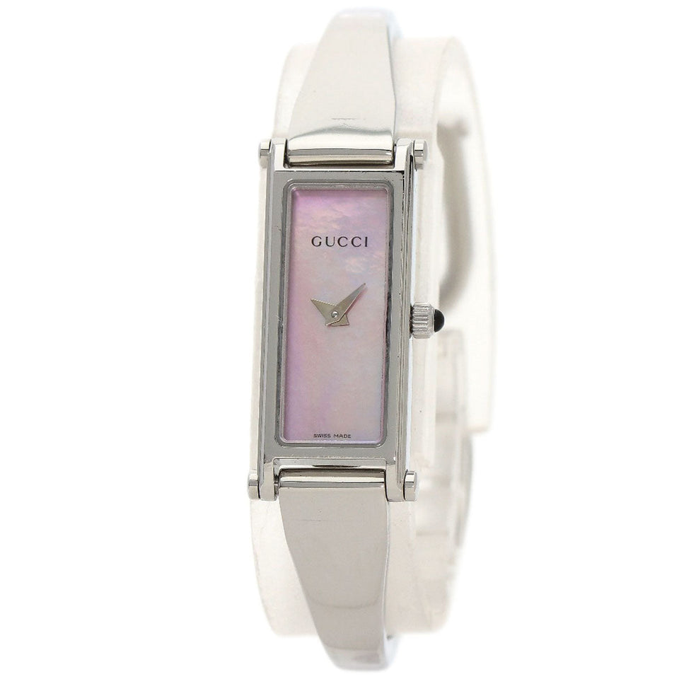 Gucci Watches Quartz 1500L Stainless Steel , Stainless Steel Silver Square face Pink shell dial Women