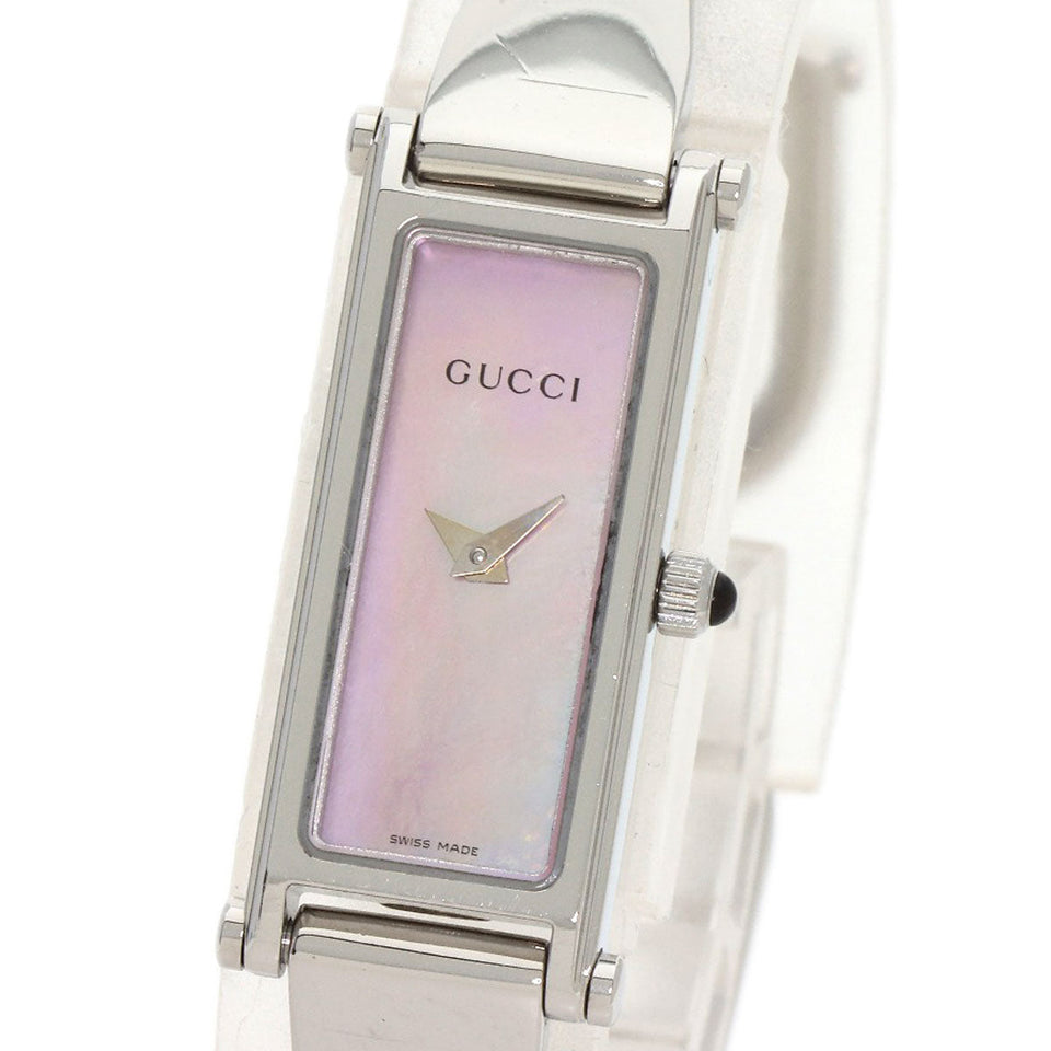 Gucci Watches Quartz 1500L Stainless Steel , Stainless Steel Silver Square face Pink shell dial Women