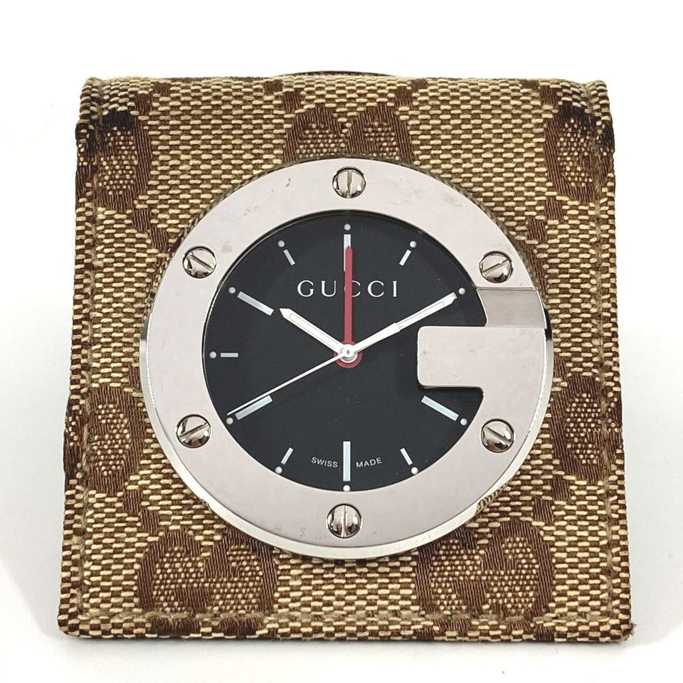 Gucci Table clock Quartz YC200001 Stainless Steel, GG Canvas multicolor GG logo travel clock black dial