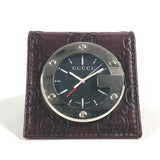 Gucci Table clock Quartz 200 Sima leather Silver Guccisima GG Travel Clock black dial