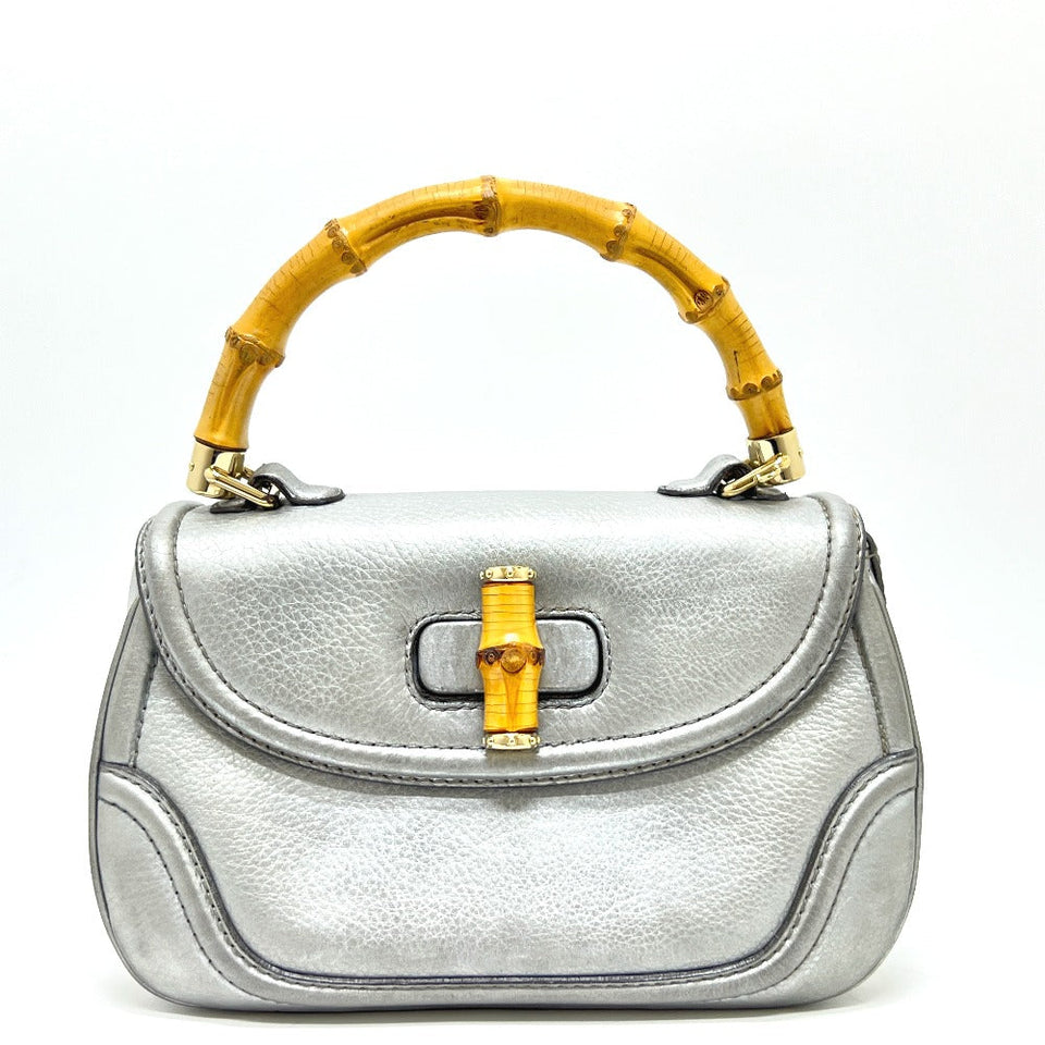Gucci Handbag 254884 leather Silver New Bamboo