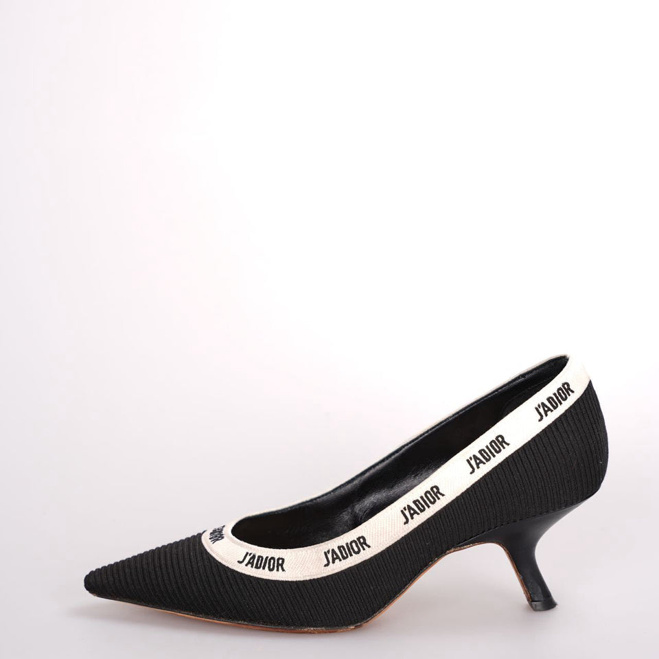 Christian Dior Black Canvas J'aDior Pumps Size 37.5D with Beige Insole