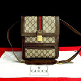Gucci Shoulder Bag Leather, PVC Brown GG logo Metal Sherry line Women