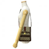Gucci Shoulder Bag Leather, PVC Brown GG logo Metal Sherry line Women