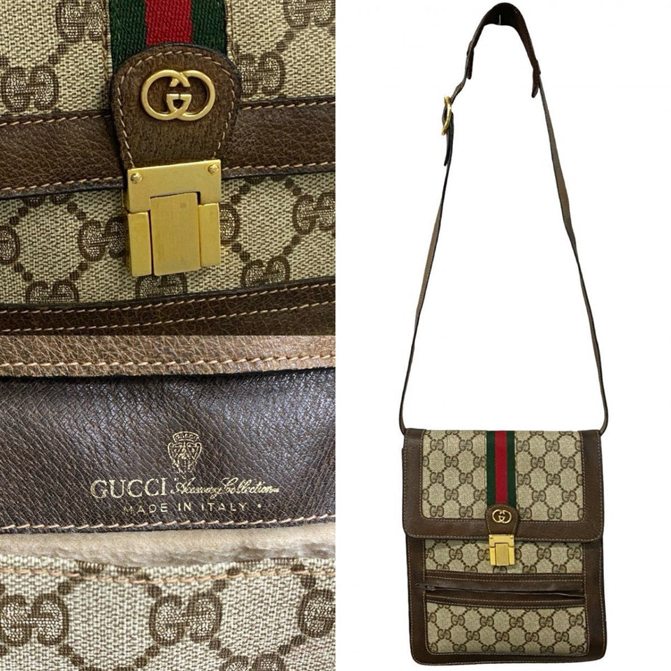 Gucci Shoulder Bag Leather, PVC Brown GG logo Metal Sherry line Women