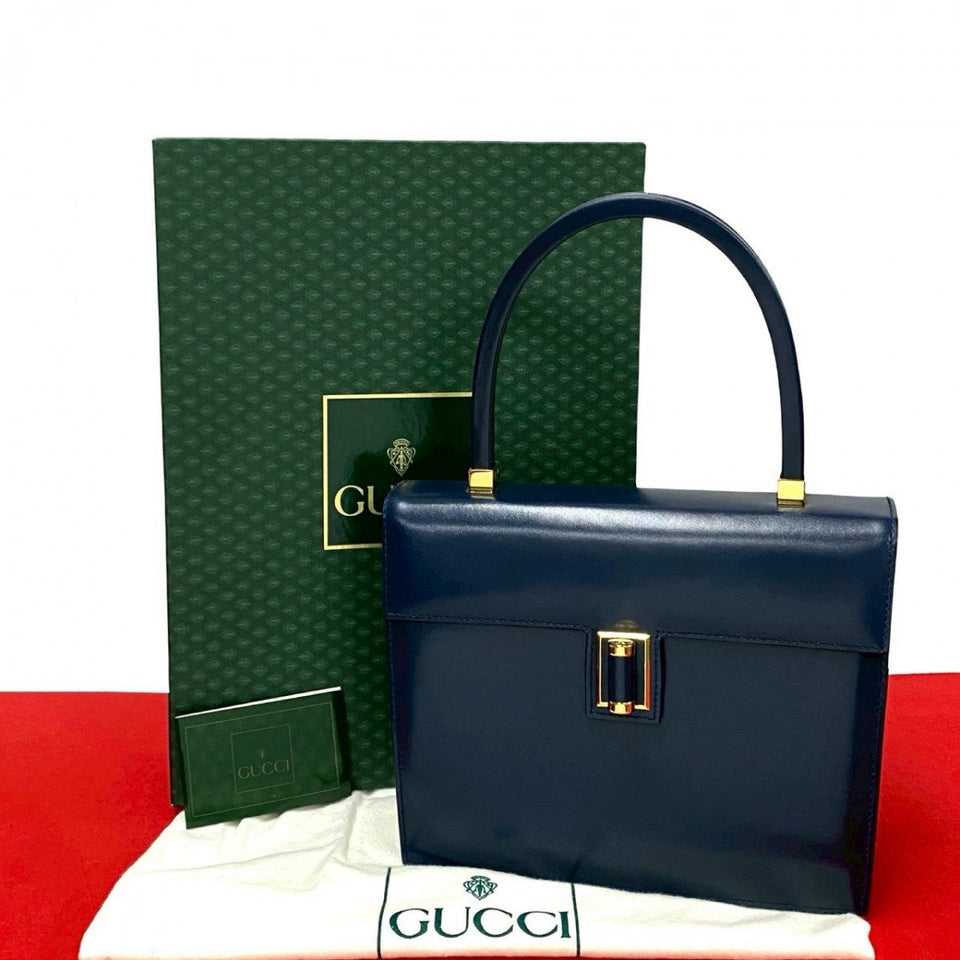 Gucci Handbag leather Navy GG logoMetal Old Gucci Women