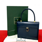 Gucci Handbag leather Navy GG logoMetal Old Gucci Women