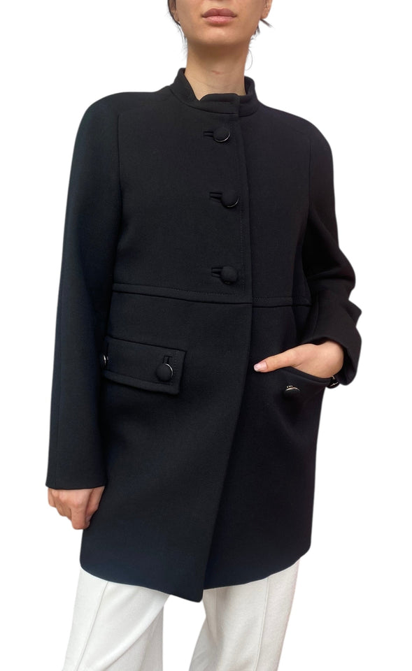 Prada Black Wool Button Coat - 42 / US 6