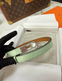 Hermes Kelly Belt Green Vert d’Eau Crocodile leather Palladium Hardware