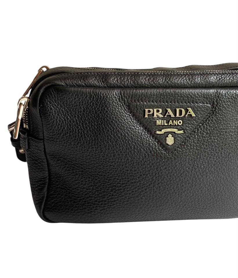 Prada Black Daino Leather Crossbody Camera Bag
