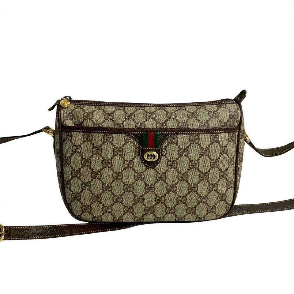 Gucci Shoulder Bag leather Brown GG logo Metal Sherry line Women