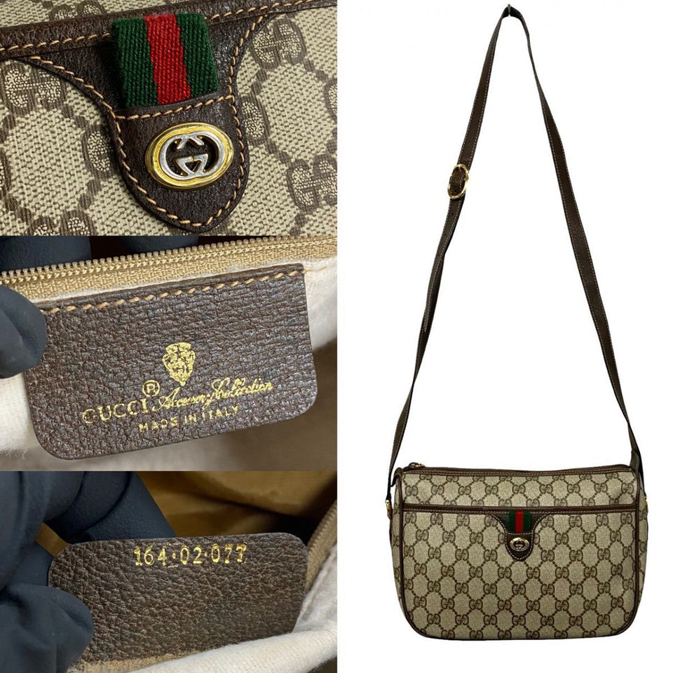Gucci Shoulder Bag leather Brown GG logo Metal Sherry line Women