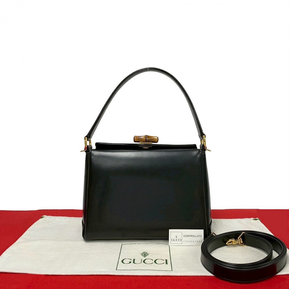 Gucci Shoulder Bag leather black Bamboo Women