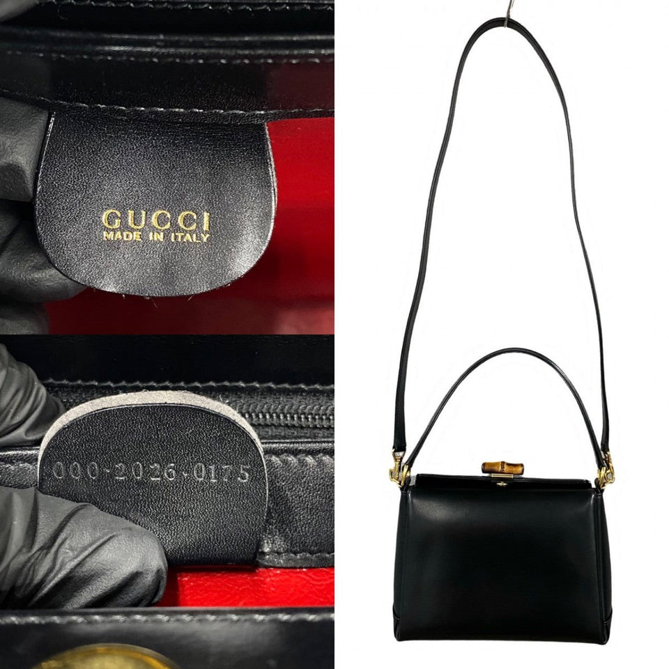 Gucci Shoulder Bag leather black Bamboo Women