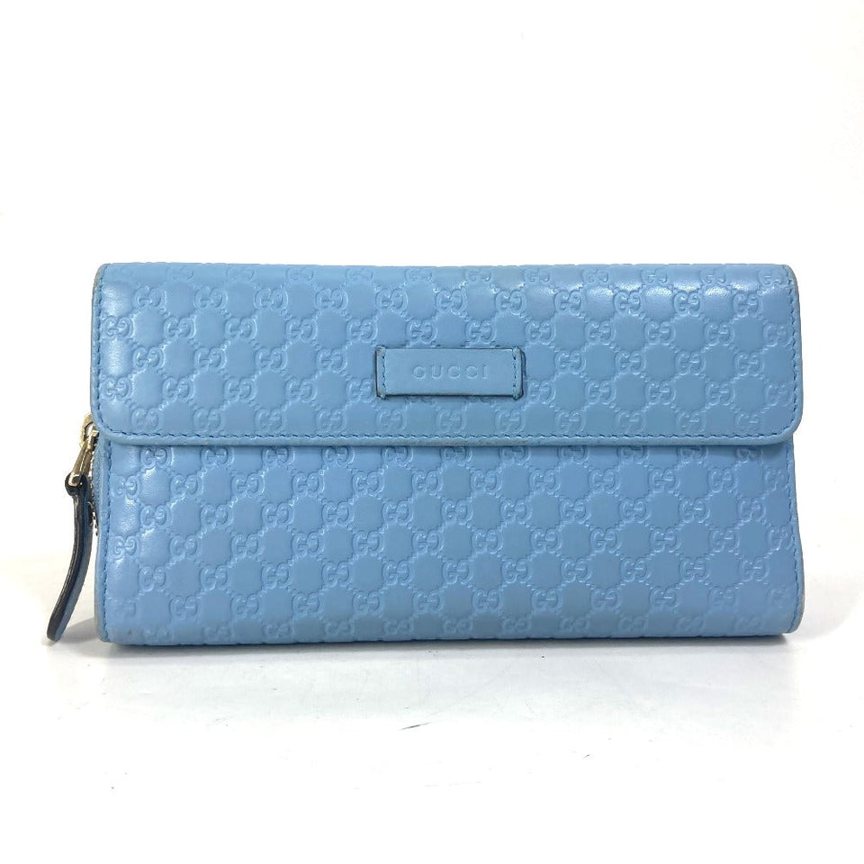 Gucci Long Wallet Purse 449364 leather Light blue Micro Guccisima Women