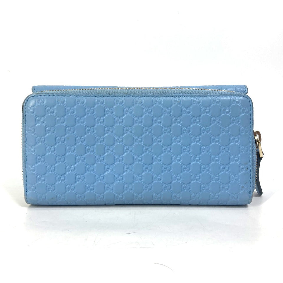Gucci Long Wallet Purse 449364 leather Light blue Micro Guccisima Women