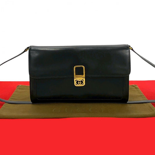 Gucci Shoulder Bag leather black GG logoMetal Women