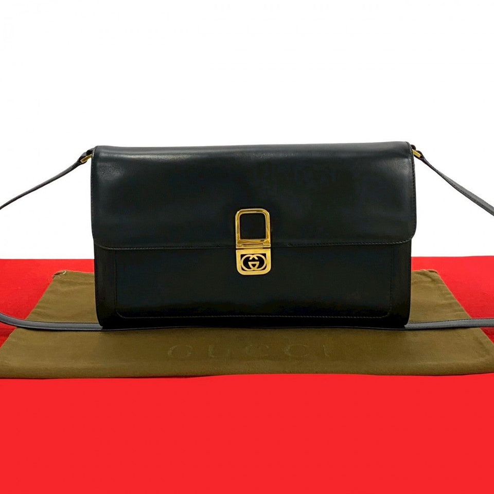 Gucci Shoulder Bag leather black GG logoMetal Women