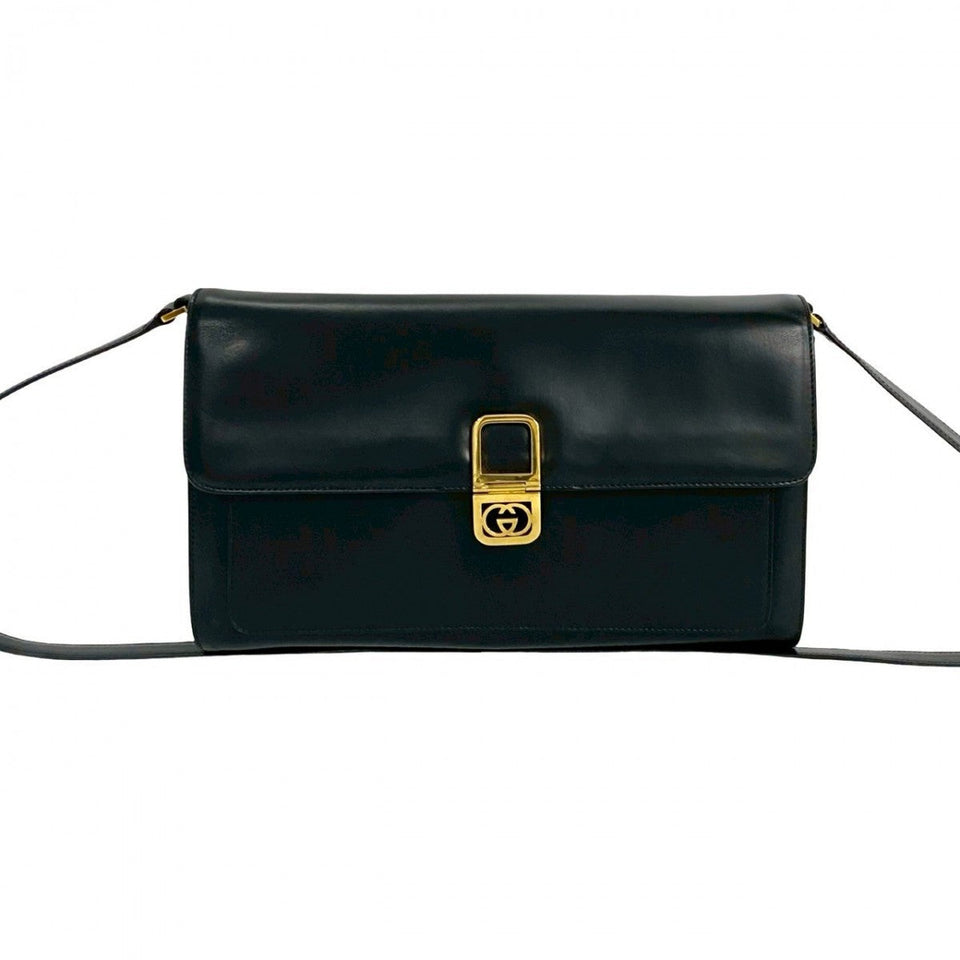 Gucci Shoulder Bag leather black GG logoMetal Women