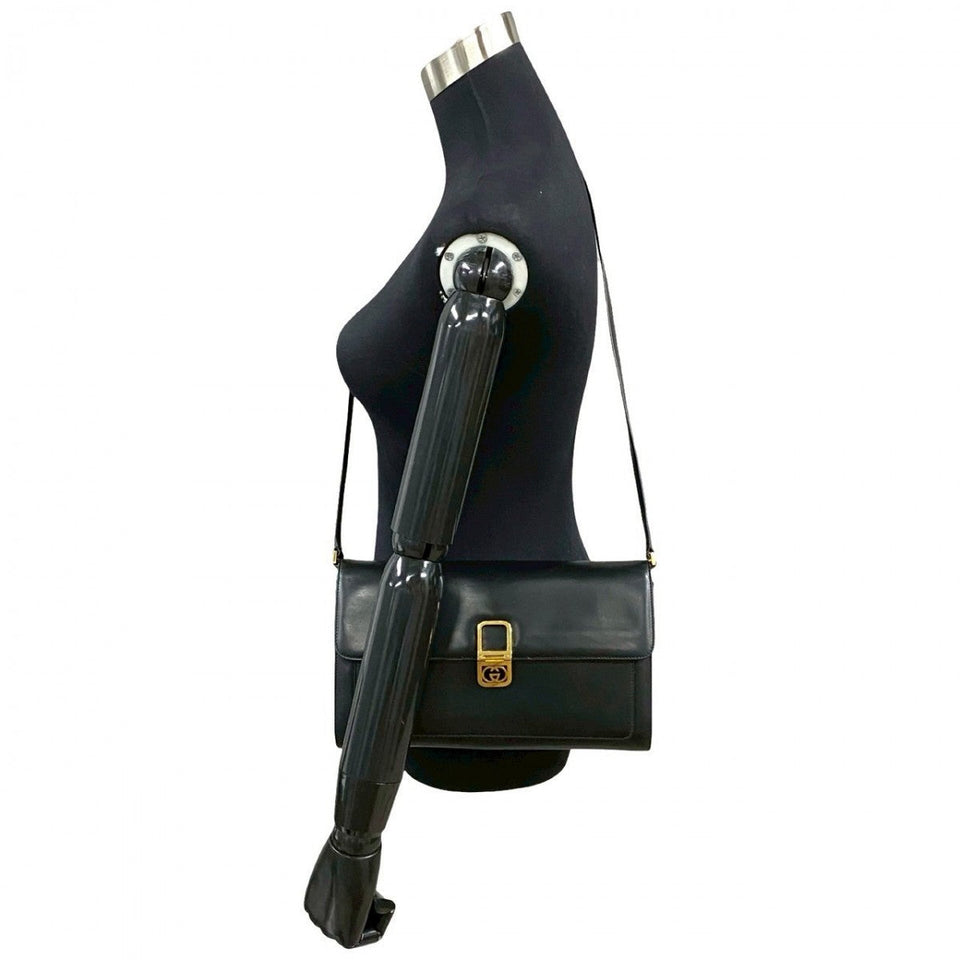 Gucci Shoulder Bag leather black GG logoMetal Women