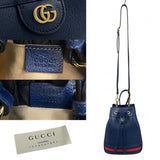 Gucci Shoulder Bag leather Navy GG logo Off Deer Small Bucket Bag Women