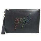 Gucci Clutch bag 597678 leather black bag pouch Braid embroidery logo unisex(Unisex)