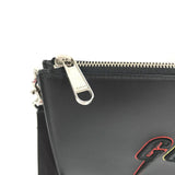 Gucci Clutch bag 597678 leather black bag pouch Braid embroidery logo unisex(Unisex)