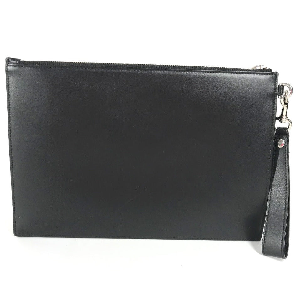 Gucci Clutch bag 597678 leather black bag pouch Braid embroidery logo unisex(Unisex)