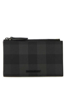 Luxury Burberry Check Zip Card Wallet Grey
