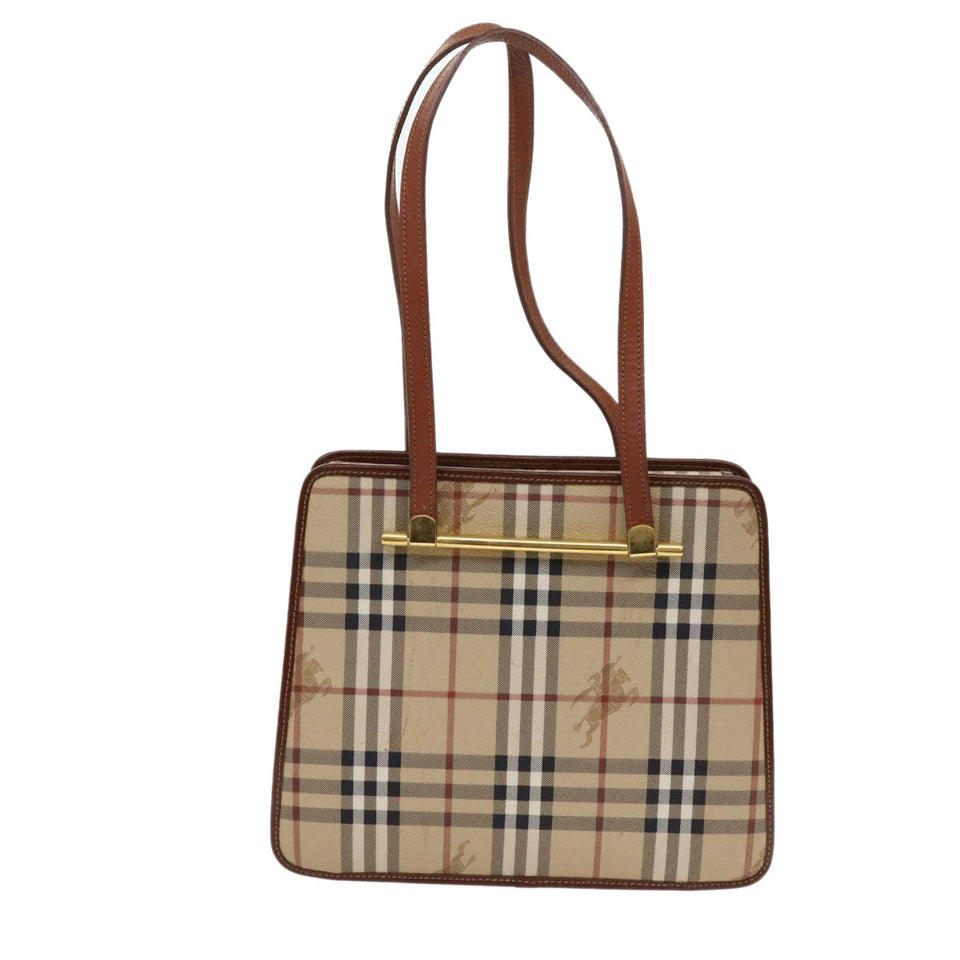 Luxury BurberrySs Nova Check Shoulder Bag PVC Leather Beige Auth 63316