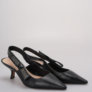 Christian Dior Black Leather Studded J'aDior Slingback Pumps Size 37.5