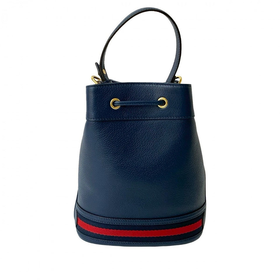 Gucci Shoulder Bag leather Navy GG logo Metal Sherry line Ophidia Small Bucket Women