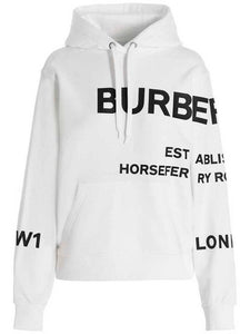 Luxury Burberry Horseferry Print Hooded Top White