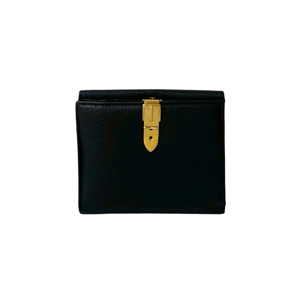 Gucci Bifold Wallet leather black Belt motif Metal Women(Unisex)