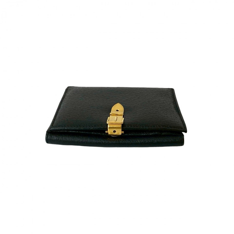 Gucci Bifold Wallet leather black Belt motif Metal Women(Unisex)