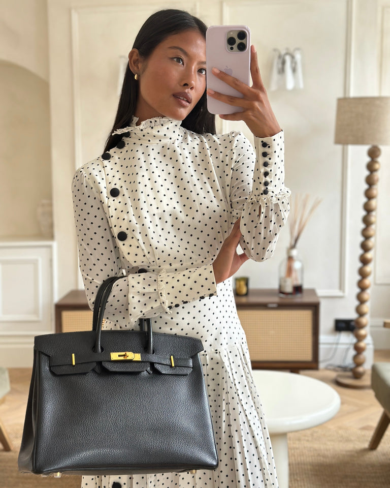 Hermes Birkin 35 Retourne Bag in Black Ardennes Leather with Gold Hardware