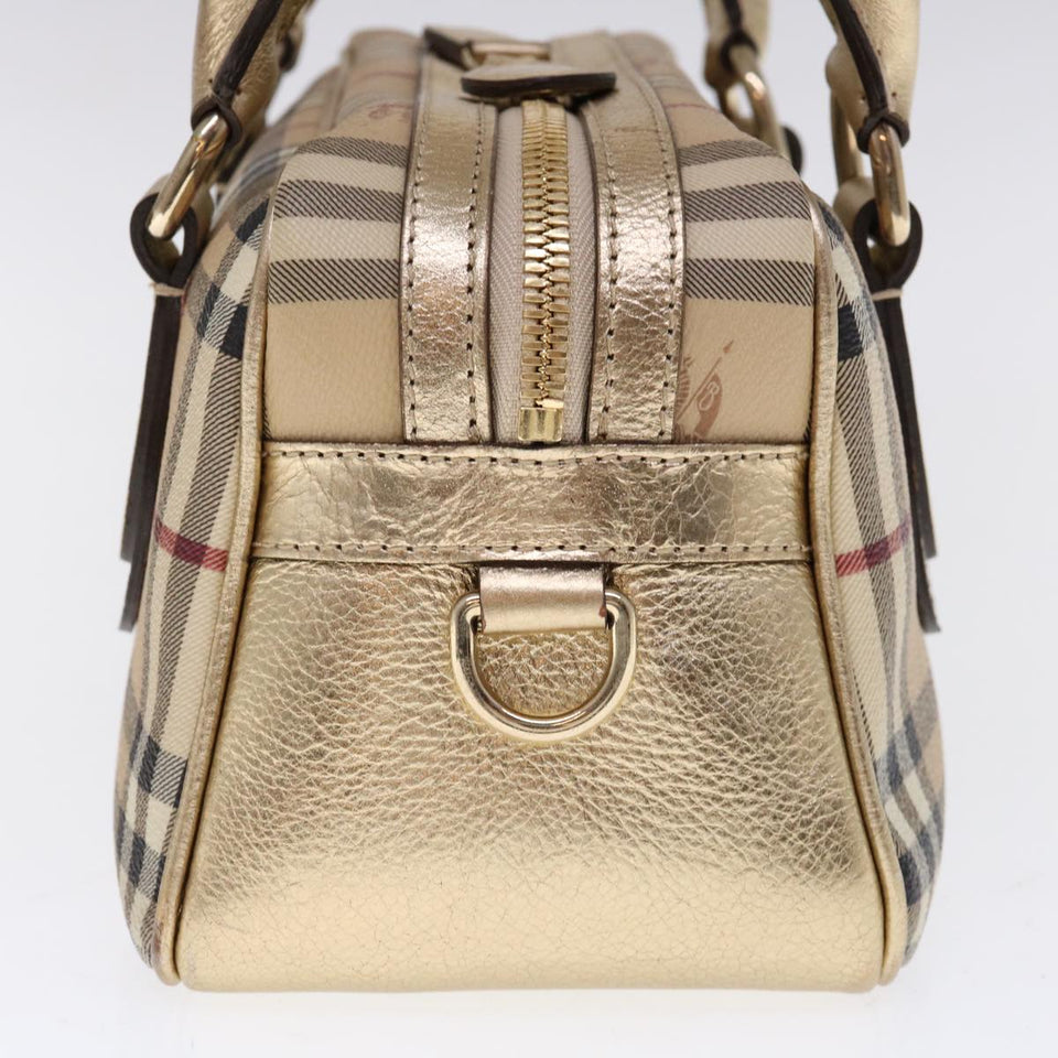 Luxury Burberry Nova Check Hand Bag PVC Leather Beige Auth 64593