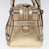 Luxury Burberry Nova Check Hand Bag PVC Leather Beige Auth 64593
