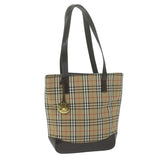 Luxury Burberry Nova Check Tote Bag Nylon Canvas Beige Auth 64608