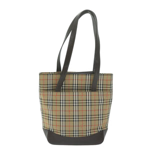 Luxury Burberry Nova Check Tote Bag Nylon Canvas Beige Auth 64608