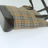 Luxury Burberry Nova Check Tote Bag Nylon Canvas Beige Auth 64608