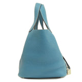 Hermes Handbag Taurillon Clemence blue Picotin Lock PM Blue Jean Silver Metal Women