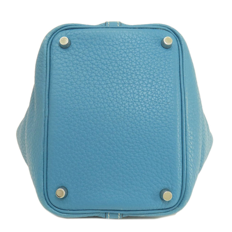 Hermes Handbag Taurillon Clemence blue Picotin Lock PM Blue Jean Silver Metal Women