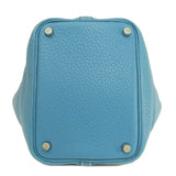 Hermes Handbag Taurillon Clemence blue Picotin Lock PM Blue Jean Silver Metal Women
