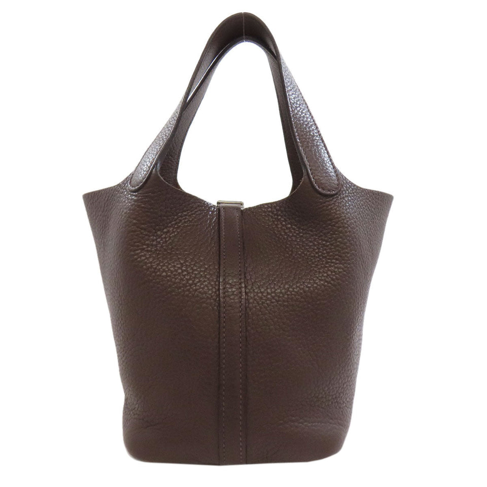 Hermes Handbag Taurillon Clemence Brown Picotin Lock PM SilverMetal