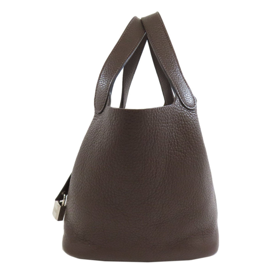 Hermes Handbag Taurillon Clemence Brown Picotin Lock PM SilverMetal