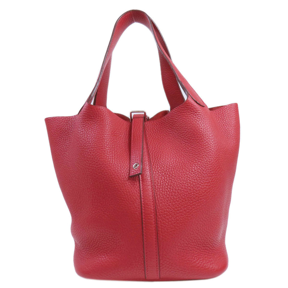 Hermes Handbag Taurillon Clemence Red Picotin Lock MM SilverMetal