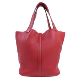 Hermes Handbag Taurillon Clemence Red Picotin Lock MM SilverMetal