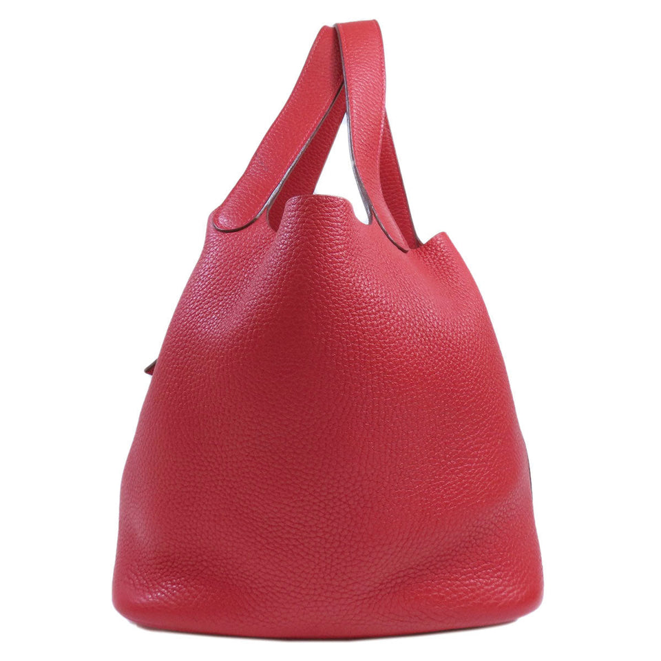 Hermes Handbag Taurillon Clemence Red Picotin Lock MM SilverMetal