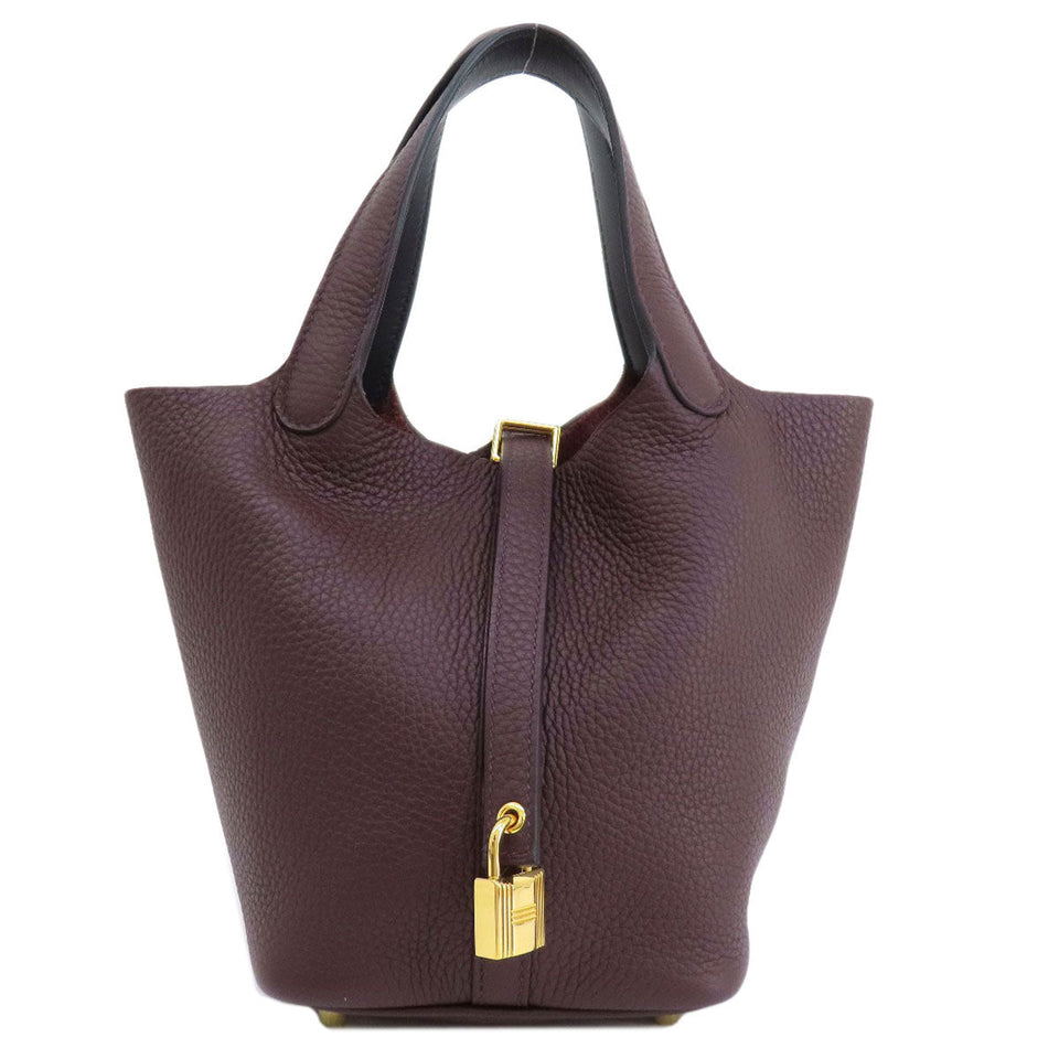 Hermes Handbag Taurillon Clemence Red Picotin Lock PM Gold Metal